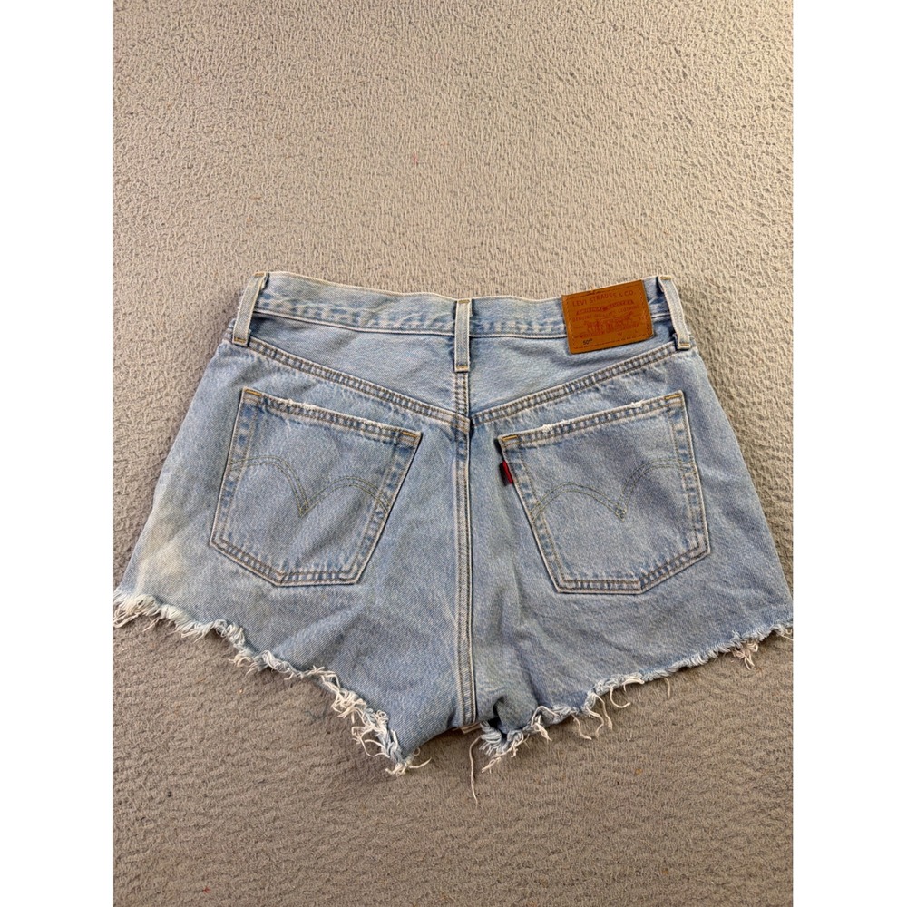 Levi 501 Original Cut Off Denim Jean Booty Shorts Women 28 High Rise Frayed Hem